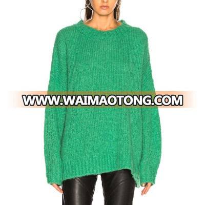 fashion women high quality pullover pure color o neck slouchy chunky knit longline sweater