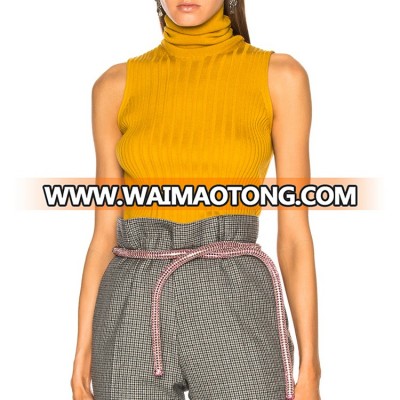 wholesale girls autumn official sweaters with sexy sleeveless tight high neck knitwear top for women