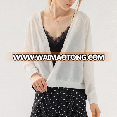 wholesale thin v neck comfortable breathable knitwear front open casual cardigans top for women