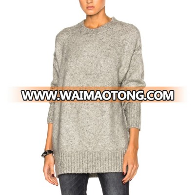 women jumper oversize acrylic/nylon long design crekneck ladies knit melange sweaters