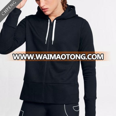 fashion women's sporty hoodie with hood drawcord short jacket