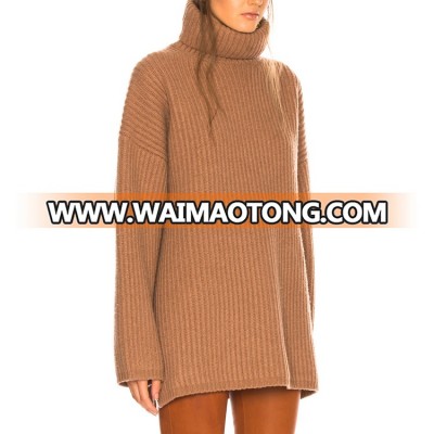 custom girls high neck turtleneck loose chunky knitting long sweater for winter